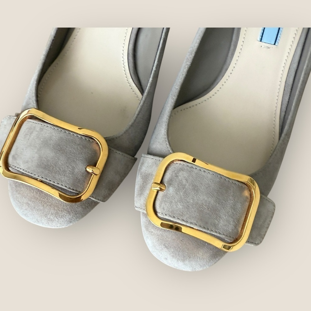 AUTHENTIC Prada | Vintage Gold Hardware Suede Pumps | Size 38 - Picture 9 of 13